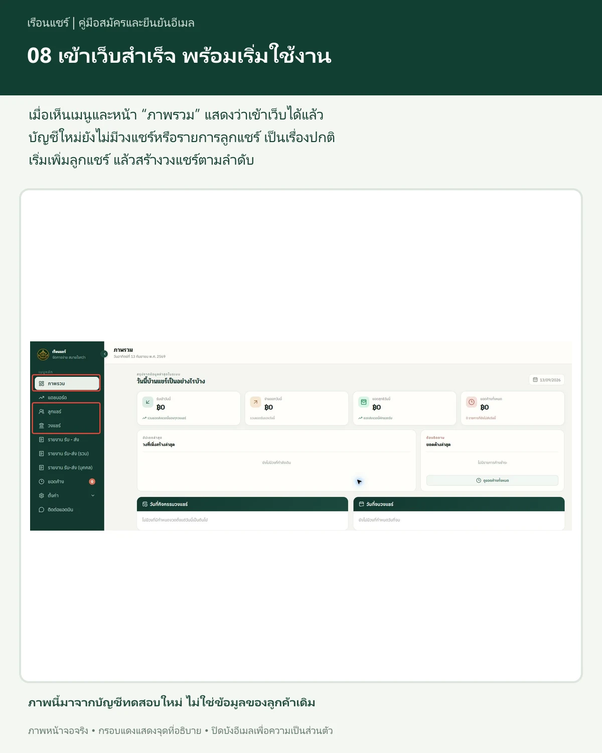 เริ่มใช้งานโปรแกรม ในโปรแกรมเรือนแชร์